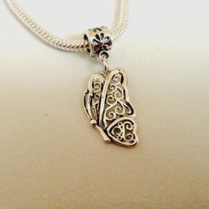 BUTTERFLY Silver Plated Dangling Charm Bead For European Style Charm Bracelets
